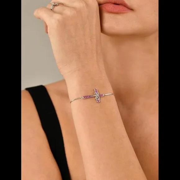 Cross 925 Sterling Silver Infinity Sideways Bracelet - A: 07-ruby-Jul